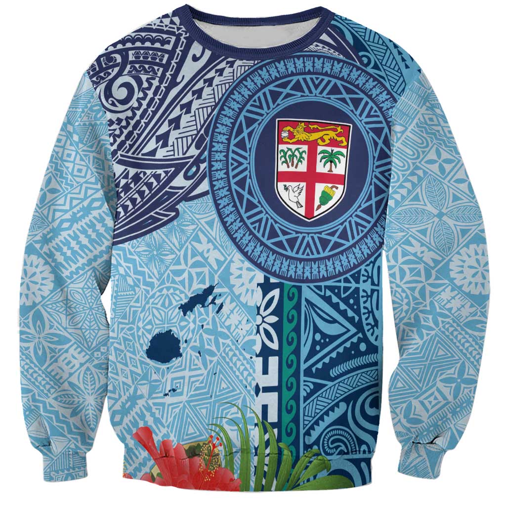 Fiji Day Sweatshirt Tapa Pattern and Hibiscus Flower
