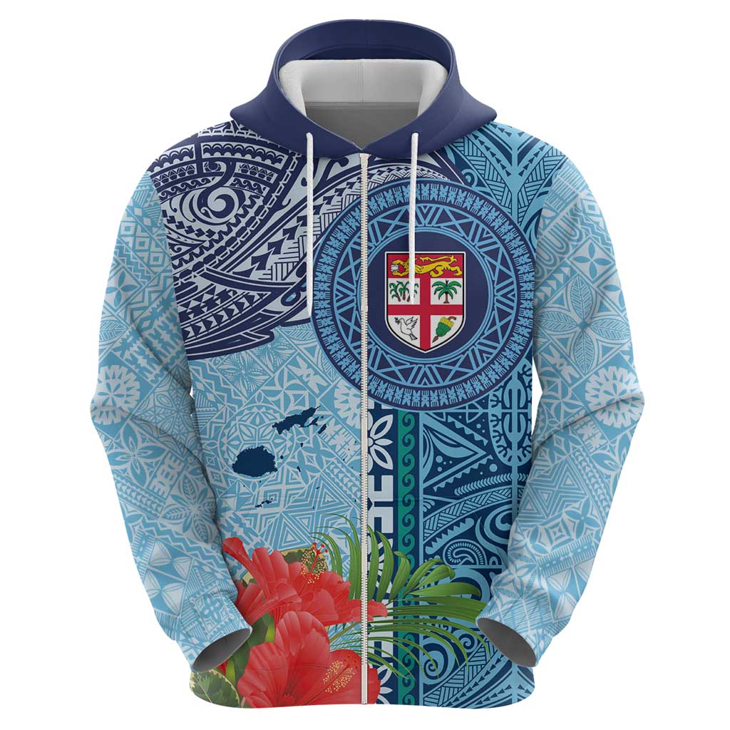 Fiji Day Zip Hoodie Tapa Pattern and Hibiscus Flower