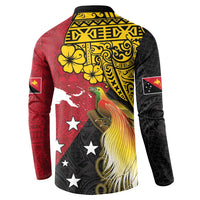 Papua New Guinea Independence Day Button Sweatshirt Bird-of-Paradise with Map and Polynesian Pattern