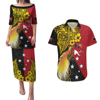 Papua New Guinea Independence Day Couples Matching Puletasi and Hawaiian Shirt Bird-of-Paradise with Map and Polynesian Pattern
