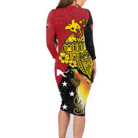 Papua New Guinea Independence Day Family Matching Long Sleeve Bodycon Dress and Hawaiian Shirt Bird-of-Paradise with Map and Polynesian Pattern
