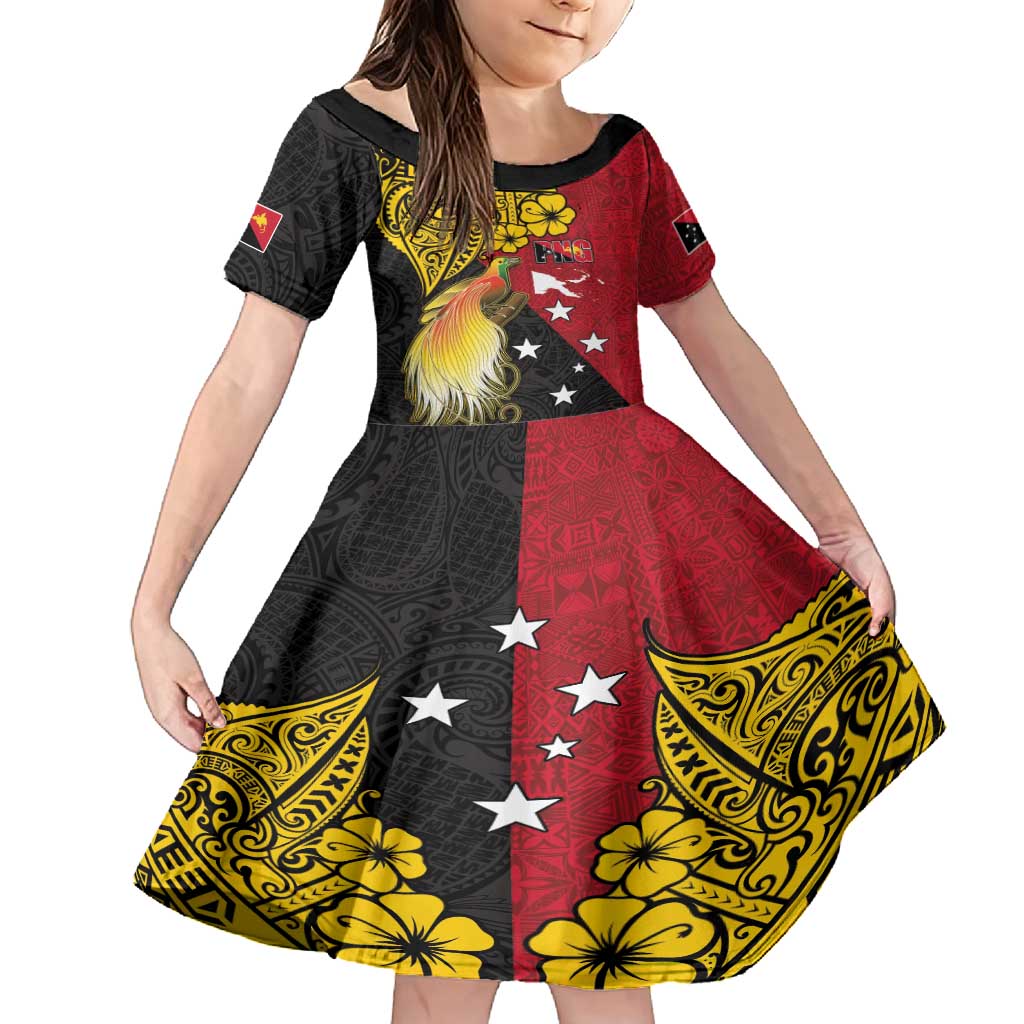 Papua New Guinea Independence Day Family Matching Off Shoulder Short Dress and Hawaiian Shirt Bird-of-Paradise with Map and Polynesian Pattern