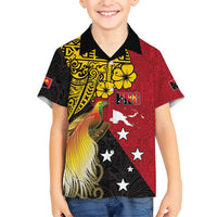 Papua New Guinea Independence Day Family Matching Short Sleeve Bodycon Dress and Hawaiian Shirt Bird-of-Paradise with Map and Polynesian Pattern
