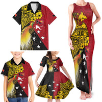 Papua New Guinea Independence Day Family Matching Tank Maxi Dress and Hawaiian Shirt Bird-of-Paradise with Map and Polynesian Pattern