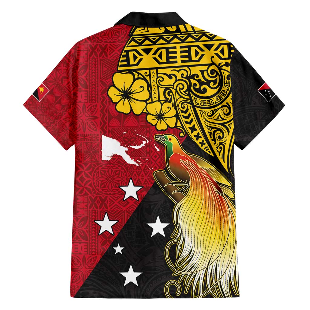 Papua New Guinea Independence Day Family Matching Tank Maxi Dress and Hawaiian Shirt Bird-of-Paradise with Map and Polynesian Pattern