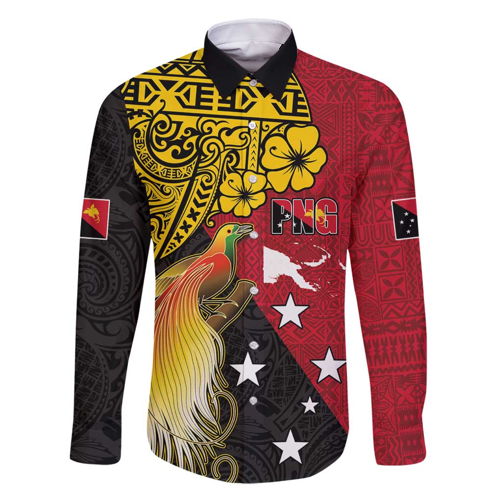 Papua New Guinea Independence Day Family Matching Tank Maxi Dress and Hawaiian Shirt Bird-of-Paradise with Map and Polynesian Pattern