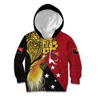 Papua New Guinea Independence Day Kid Hoodie Bird-of-Paradise with Map and Polynesian Pattern