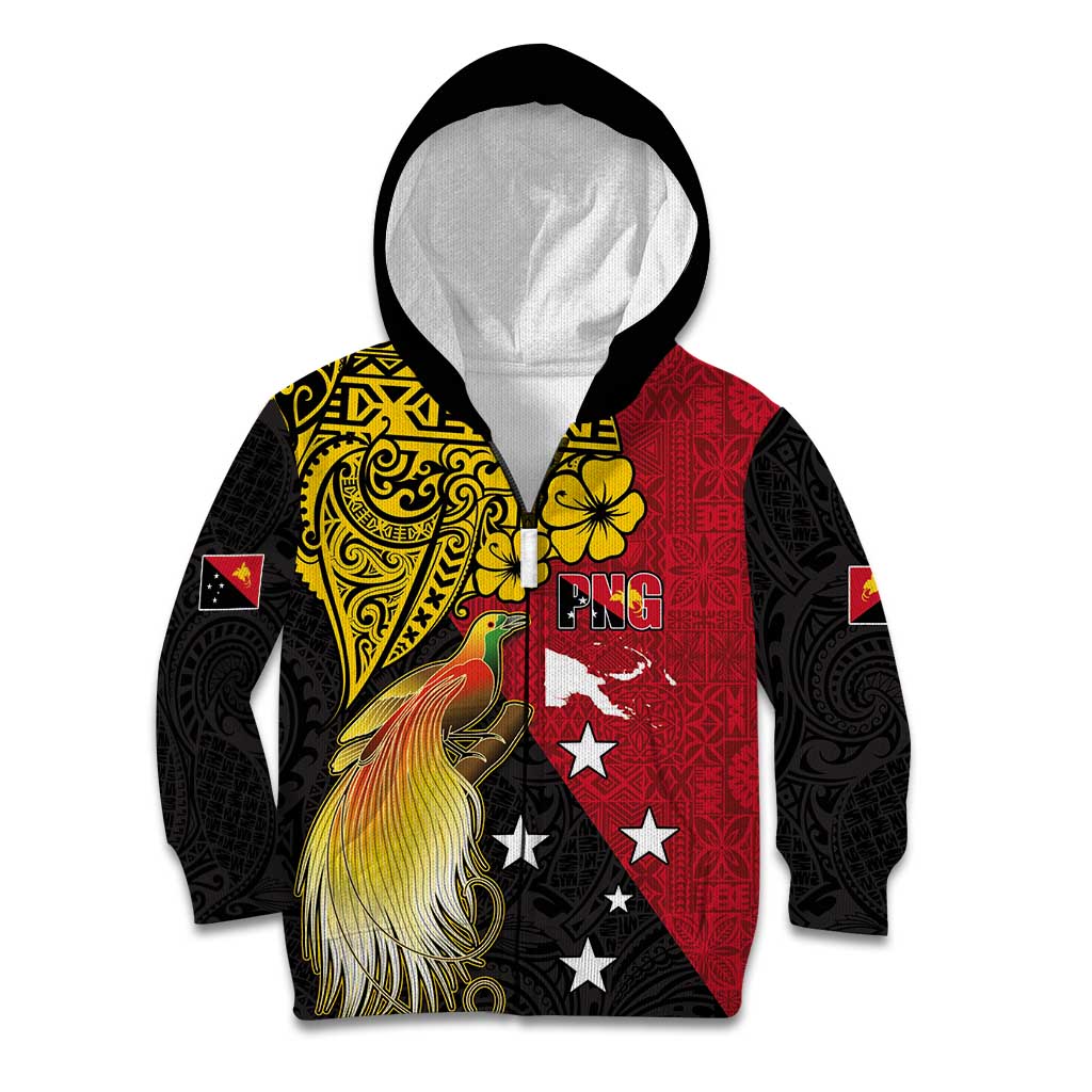 Papua New Guinea Independence Day Kid Hoodie Bird-of-Paradise with Map and Polynesian Pattern
