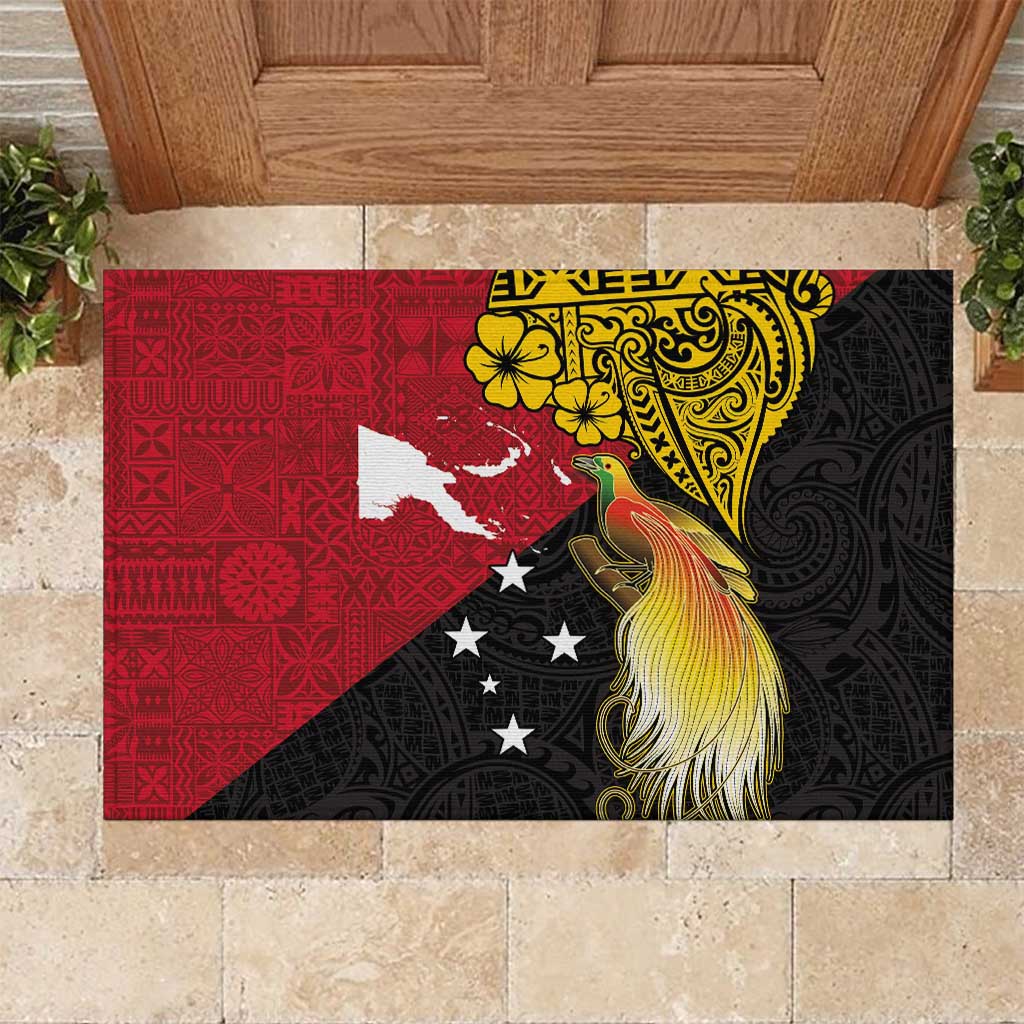 Papua New Guinea Independence Day Rubber Doormat Bird-of-Paradise with Map and Polynesian Pattern
