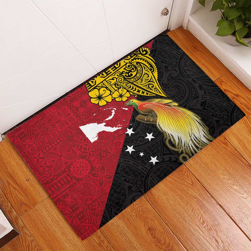 Papua New Guinea Independence Day Rubber Doormat Bird-of-Paradise with Map and Polynesian Pattern
