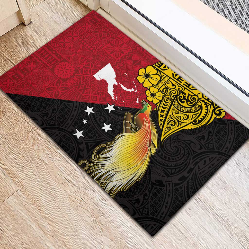 Papua New Guinea Independence Day Rubber Doormat Bird-of-Paradise with Map and Polynesian Pattern