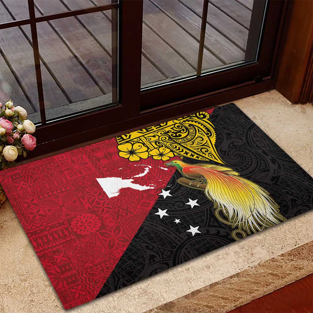 Papua New Guinea Independence Day Rubber Doormat Bird-of-Paradise with Map and Polynesian Pattern