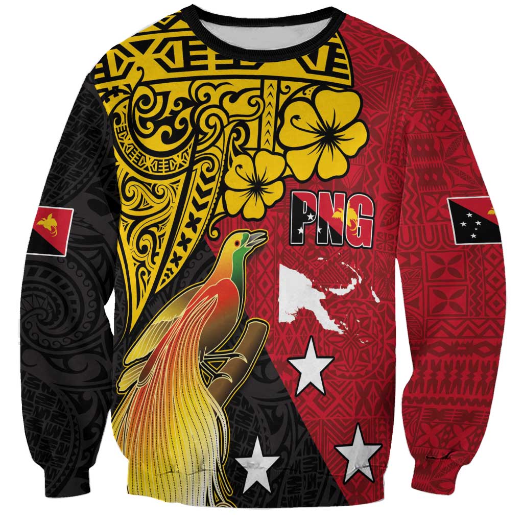 Papua New Guinea Independence Day Sweatshirt Bird-of-Paradise with Map and Polynesian Pattern