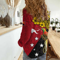 Papua New Guinea Independence Day Women Casual Shirt Bird-of-Paradise with Map and Polynesian Pattern