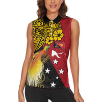 Papua New Guinea Independence Day Women Sleeveless Polo Shirt Bird-of-Paradise with Map and Polynesian Pattern