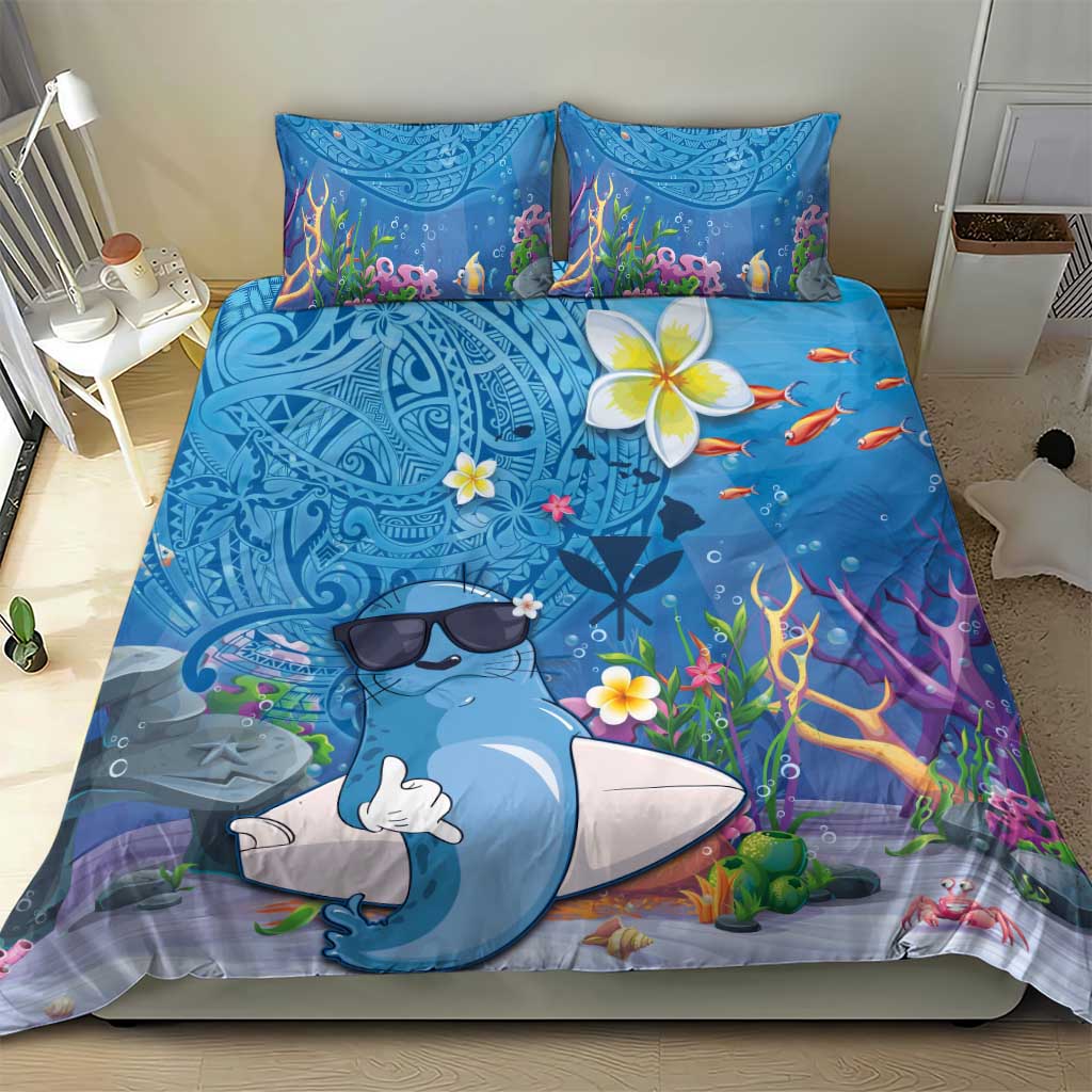 Aloha Hawaiian Monk Seal Bedding Set Polynesian Tattoo The Ocean and Undersea Vibe