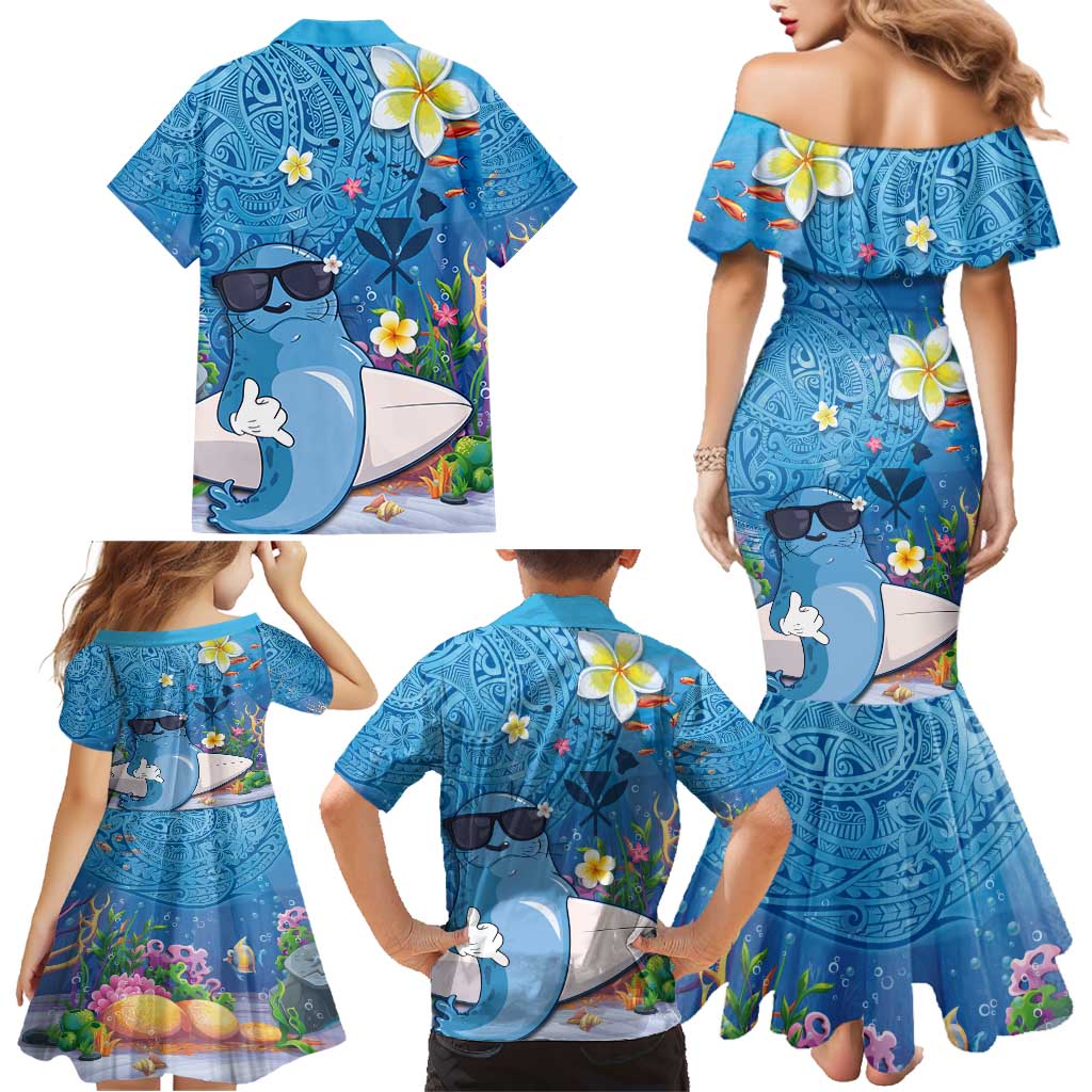 Aloha Hawaiian Monk Seal Family Matching Mermaid Dress and Hawaiian Shirt Polynesian Tattoo The Ocean and Undersea Vibe