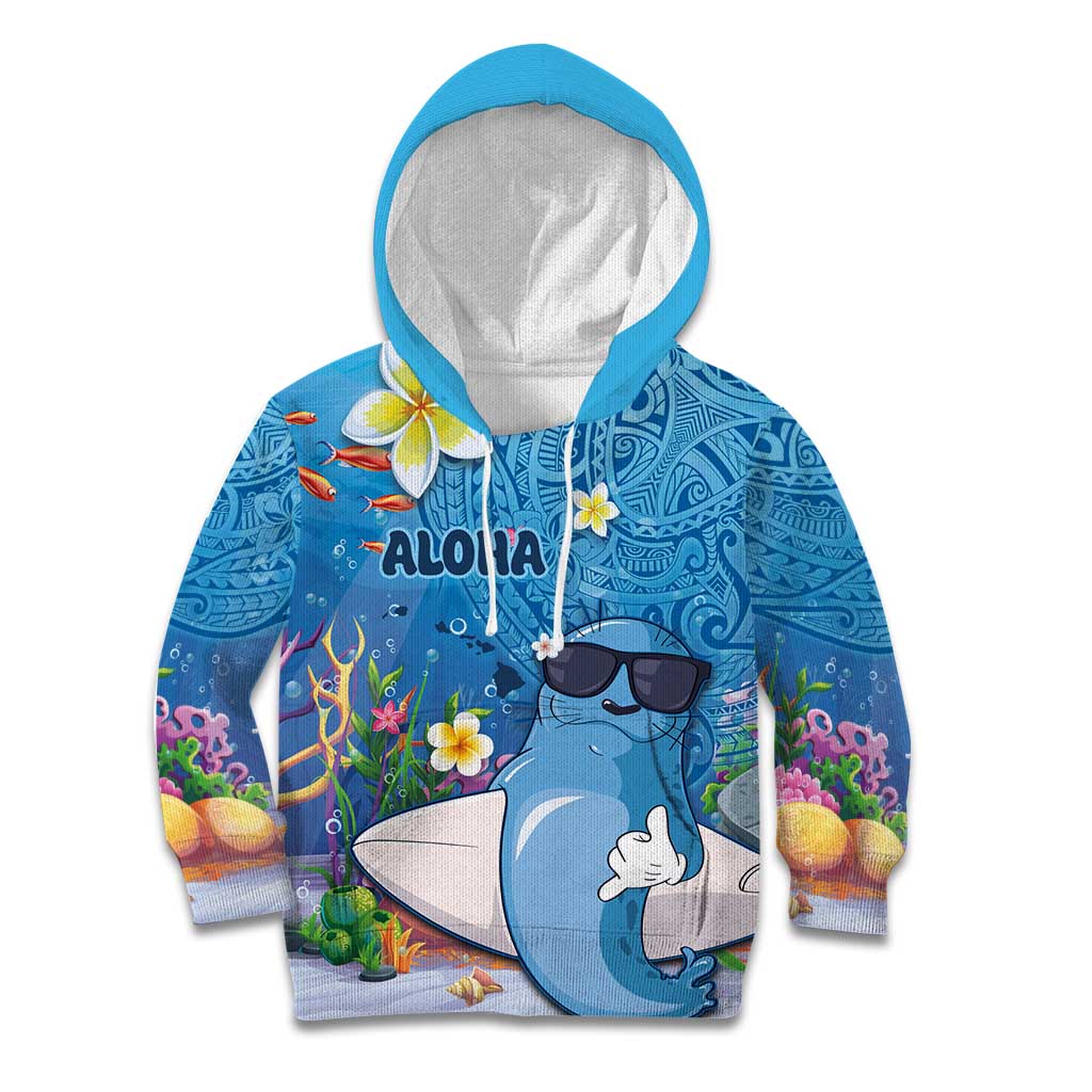 Aloha Hawaiian Monk Seal Kid Hoodie Polynesian Tattoo The Ocean and Undersea Vibe LT03 Hoodie Blue - Polynesian Pride