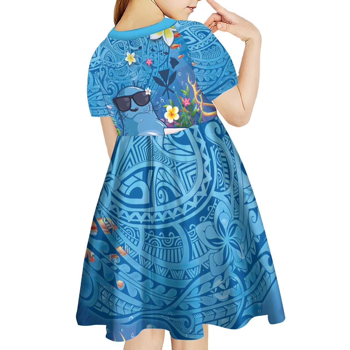 Aloha Hawaiian Monk Seal Kid Short Sleeve Dress Polynesian Tattoo The Ocean and Undersea Vibe