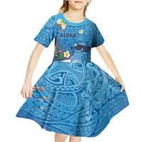 Aloha Hawaiian Monk Seal Kid Short Sleeve Dress Polynesian Tattoo The Ocean and Undersea Vibe
