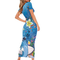 Aloha Hawaiian Monk Seal Short Sleeve Bodycon Dress Polynesian Tattoo The Ocean and Undersea Vibe