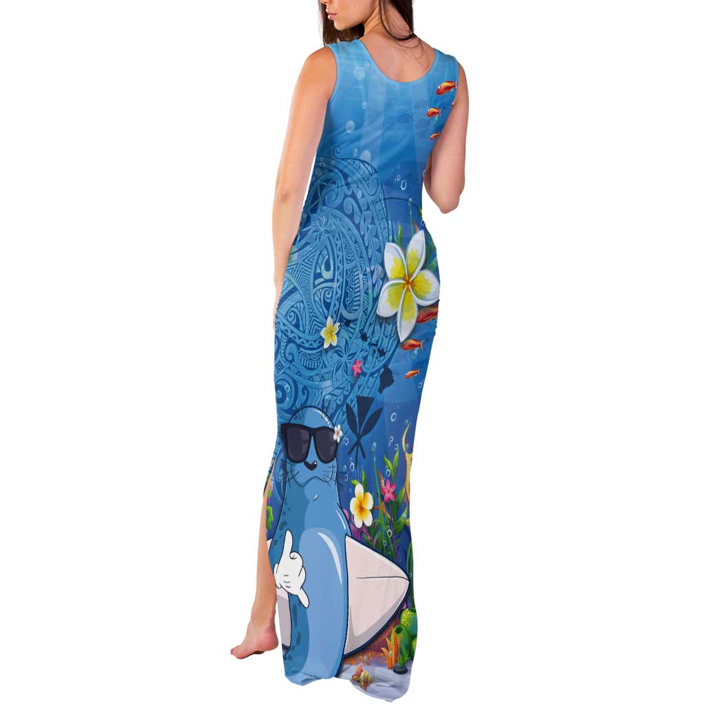 Aloha Hawaiian Monk Seal Tank Maxi Dress Polynesian Tattoo The Ocean and Undersea Vibe