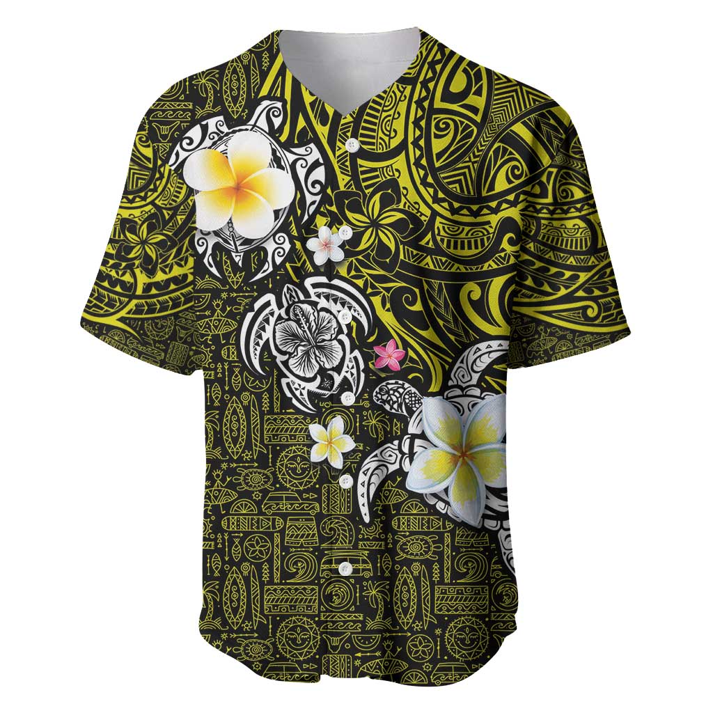 Hawaiian Turtle and Plumeria Baseball Jersey Polynesian Tattoo and Tribal Elements Pattern Yellow Color LT03 Yellow - Polynesian Pride