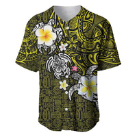 Hawaiian Turtle and Plumeria Baseball Jersey Polynesian Tattoo and Tribal Elements Pattern Yellow Color LT03 Yellow - Polynesian Pride