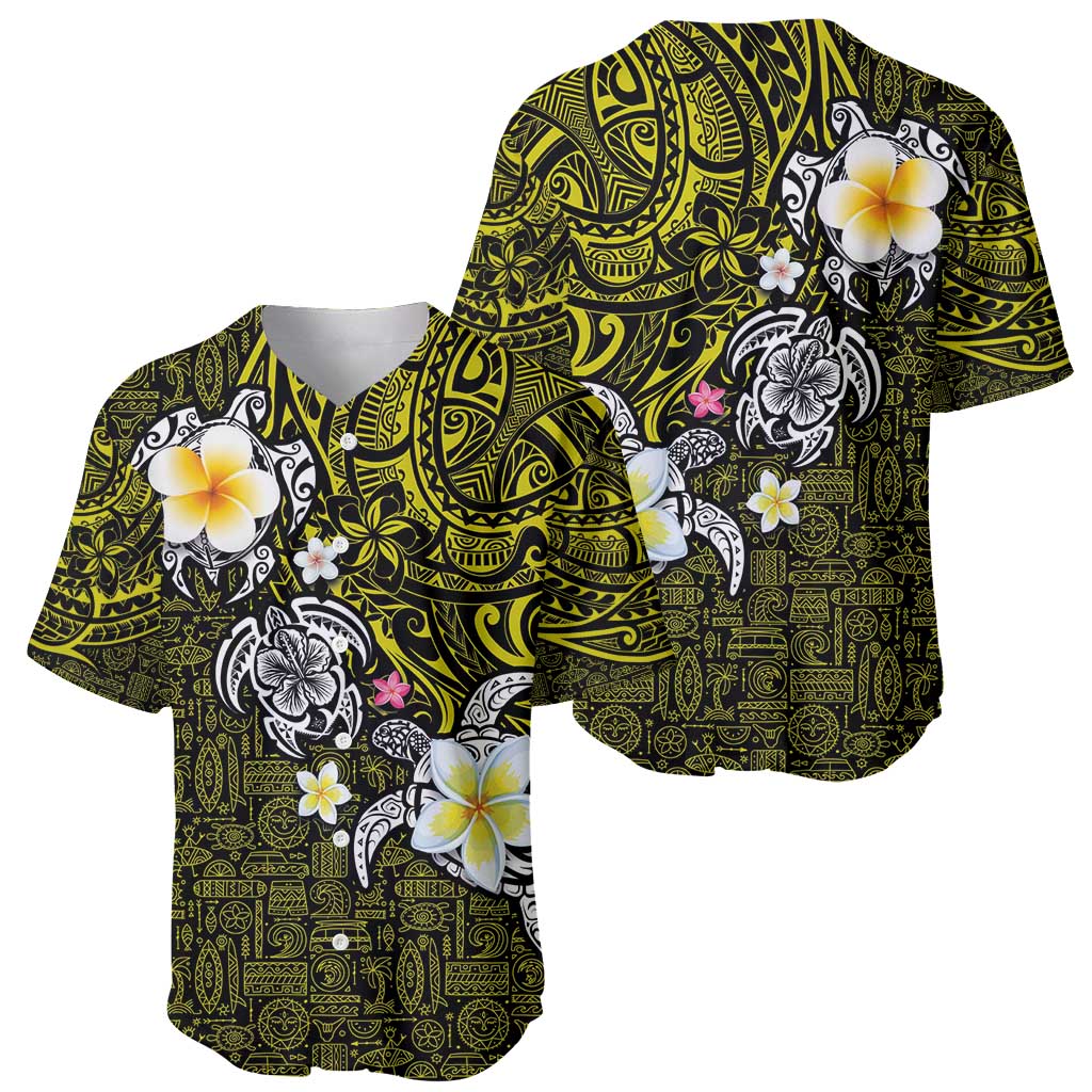 Hawaiian Turtle and Plumeria Baseball Jersey Polynesian Tattoo and Tribal Elements Pattern Yellow Color LT03 - Polynesian Pride