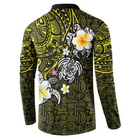 Hawaiian Turtle and Plumeria Button Sweatshirt Polynesian Tattoo and Tribal Elements Pattern Yellow Color