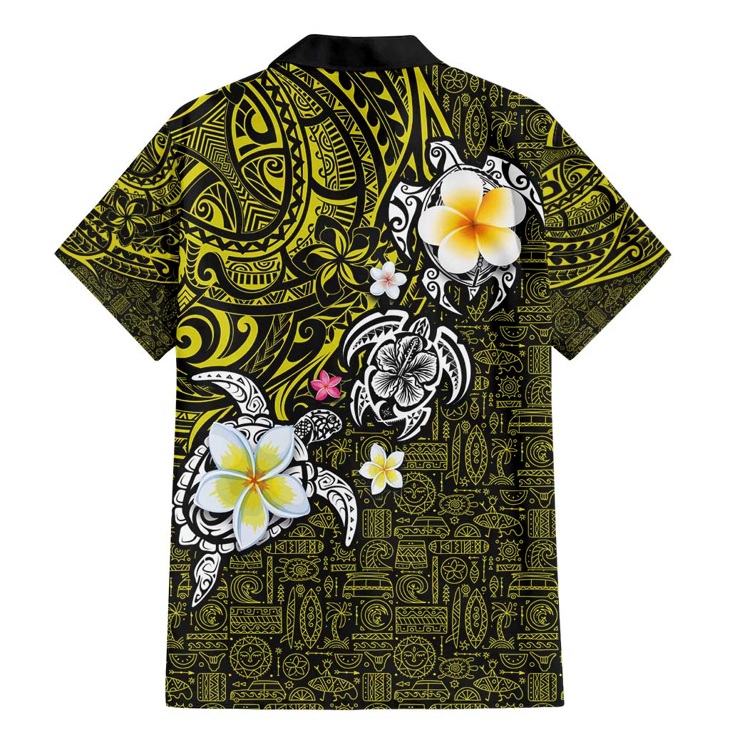 Hawaiian Turtle and Plumeria Family Matching Mermaid Dress and Hawaiian Shirt Polynesian Tattoo and Tribal Elements Pattern Yellow Color