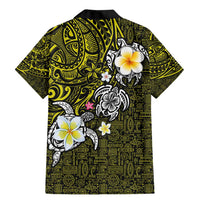 Hawaiian Turtle and Plumeria Family Matching Mermaid Dress and Hawaiian Shirt Polynesian Tattoo and Tribal Elements Pattern Yellow Color