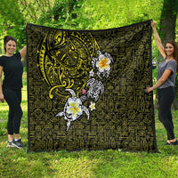 Hawaiian Turtle and Plumeria Quilt Polynesian Tattoo and Tribal Elements Pattern Yellow Color