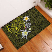 Hawaiian Turtle and Plumeria Rubber Doormat Polynesian Tattoo and Tribal Elements Pattern Yellow Color LT03 - Polynesian Pride