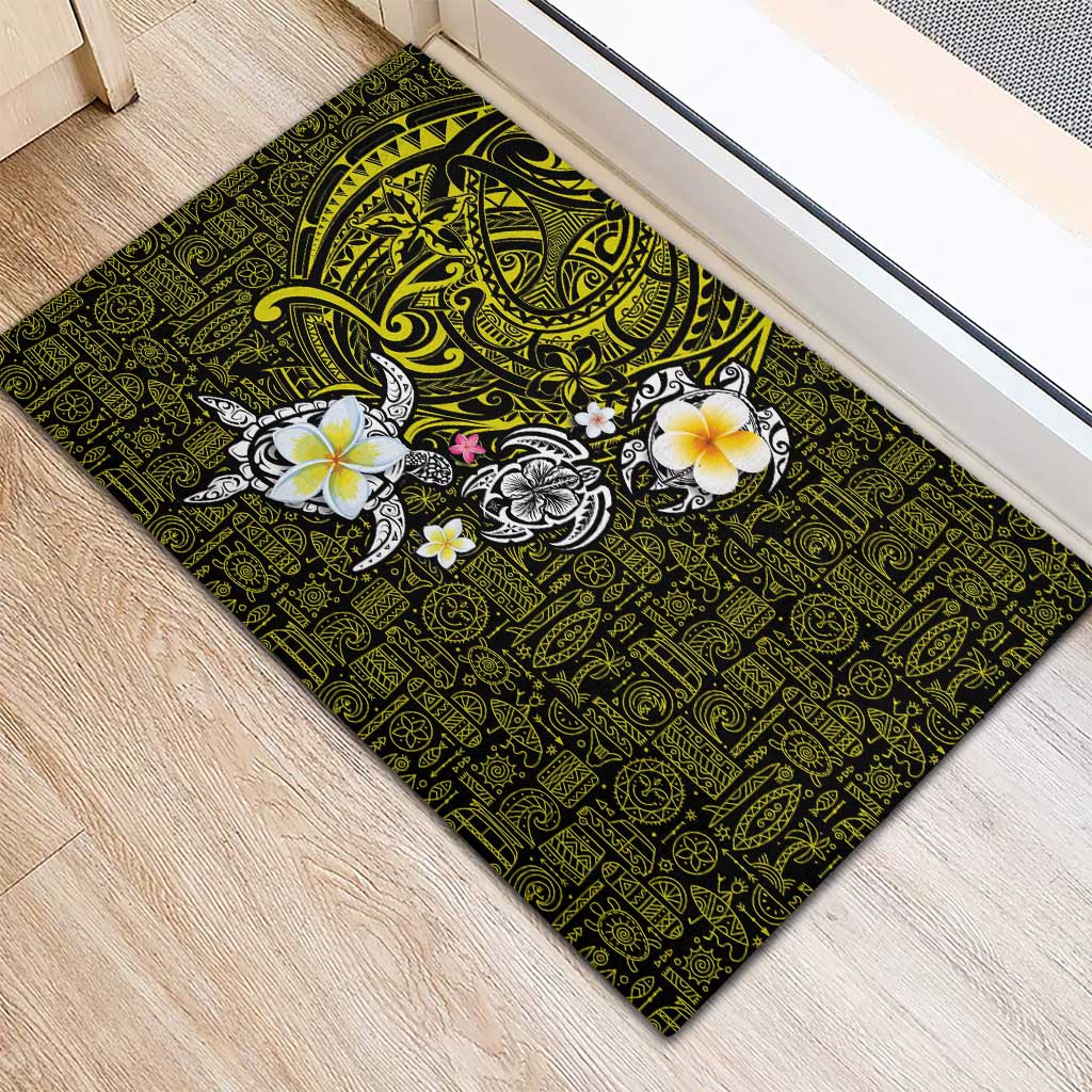 Hawaiian Turtle and Plumeria Rubber Doormat Polynesian Tattoo and Tribal Elements Pattern Yellow Color LT03 - Polynesian Pride