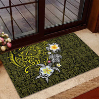 Hawaiian Turtle and Plumeria Rubber Doormat Polynesian Tattoo and Tribal Elements Pattern Yellow Color LT03 - Polynesian Pride