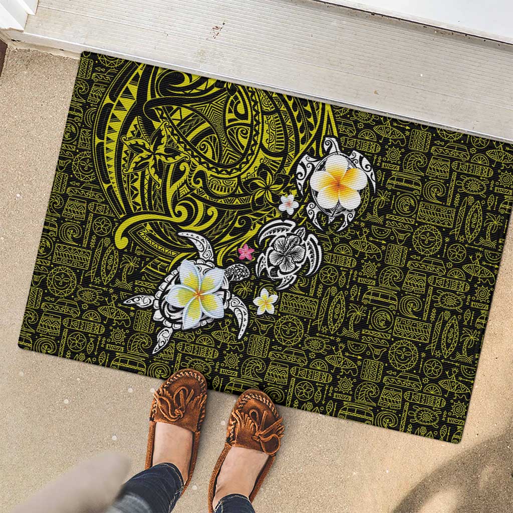 Hawaiian Turtle and Plumeria Rubber Doormat Polynesian Tattoo and Tribal Elements Pattern Yellow Color LT03 - Polynesian Pride