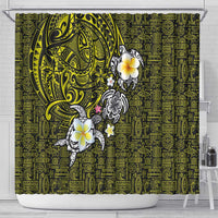 Hawaiian Turtle and Plumeria Shower Curtain Polynesian Tattoo and Tribal Elements Pattern Yellow Color