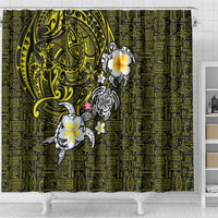 Hawaiian Turtle and Plumeria Shower Curtain Polynesian Tattoo and Tribal Elements Pattern Yellow Color