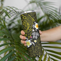 Hawaiian Turtle and Plumeria Skinny Tumbler Polynesian Tattoo and Tribal Elements Pattern Yellow Color
