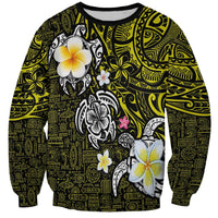 Hawaiian Turtle and Plumeria Sweatshirt Polynesian Tattoo and Tribal Elements Pattern Yellow Color LT03 Unisex Yellow - Polynesian Pride