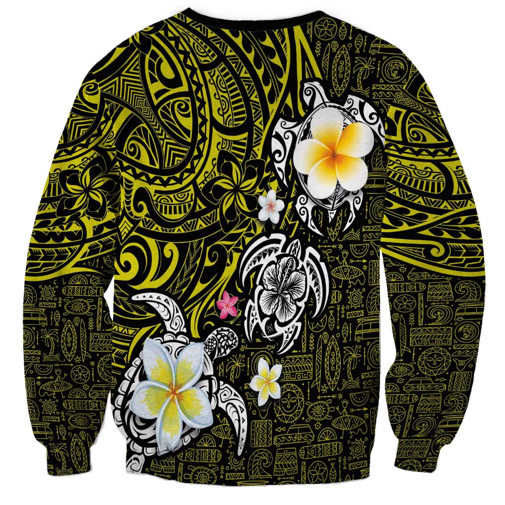 Hawaiian Turtle and Plumeria Sweatshirt Polynesian Tattoo and Tribal Elements Pattern Yellow Color LT03 - Polynesian Pride