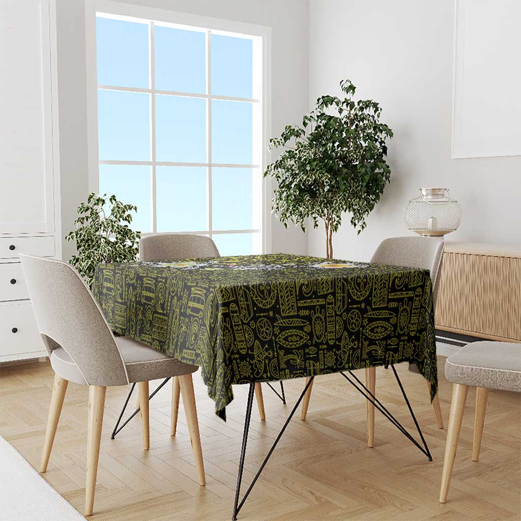 Hawaiian Turtle and Plumeria Tablecloth Polynesian Tattoo and Tribal Elements Pattern Yellow Color