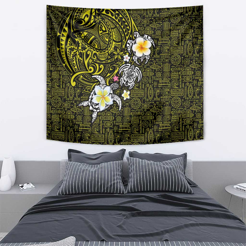 Hawaiian Turtle and Plumeria Tapestry Polynesian Tattoo and Tribal Elements Pattern Yellow Color LT03 - Polynesian Pride