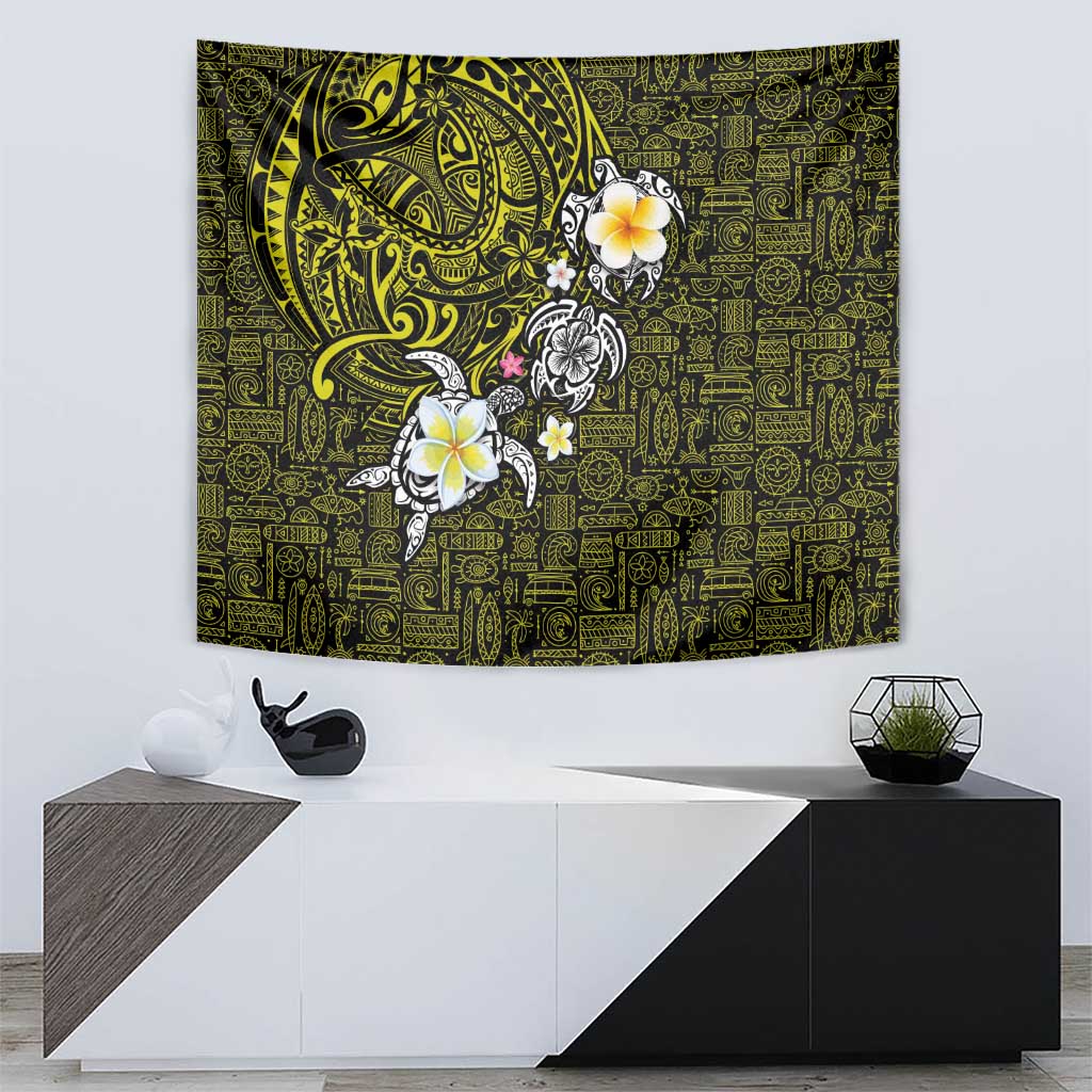 Hawaiian Turtle and Plumeria Tapestry Polynesian Tattoo and Tribal Elements Pattern Yellow Color LT03 - Polynesian Pride