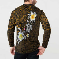 Hawaiian Turtle and Plumeria Button Sweatshirt Polynesian Tattoo and Tribal Elements Pattern Orange Color