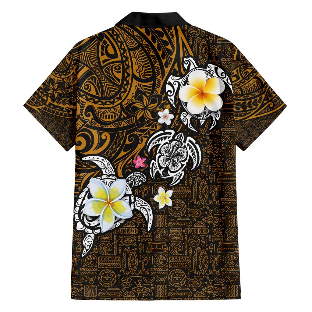Hawaiian Turtle and Plumeria Family Matching Long Sleeve Bodycon Dress and Hawaiian Shirt Polynesian Tattoo and Tribal Elements Pattern Orange Color