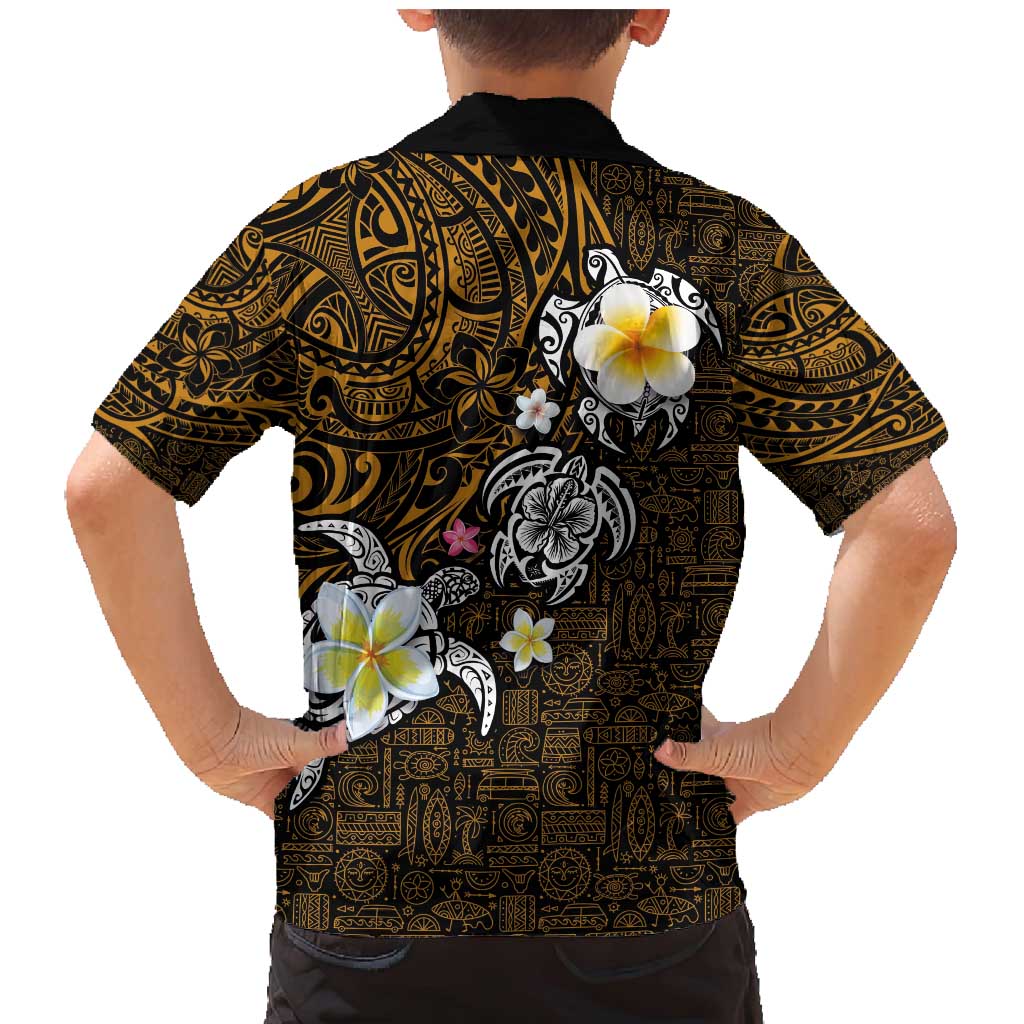 Hawaiian Turtle and Plumeria Family Matching Mermaid Dress and Hawaiian Shirt Polynesian Tattoo and Tribal Elements Pattern Orange Color