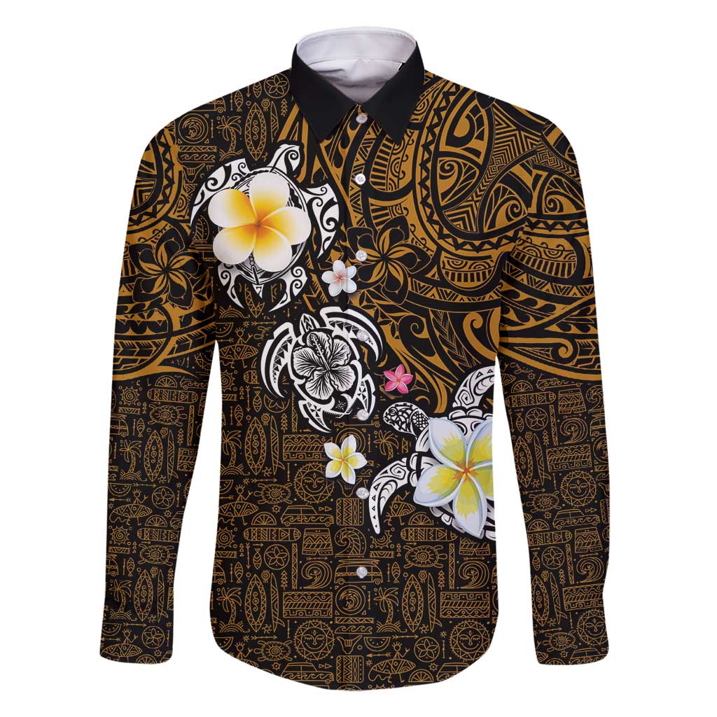 Hawaiian Turtle and Plumeria Family Matching Mermaid Dress and Hawaiian Shirt Polynesian Tattoo and Tribal Elements Pattern Orange Color