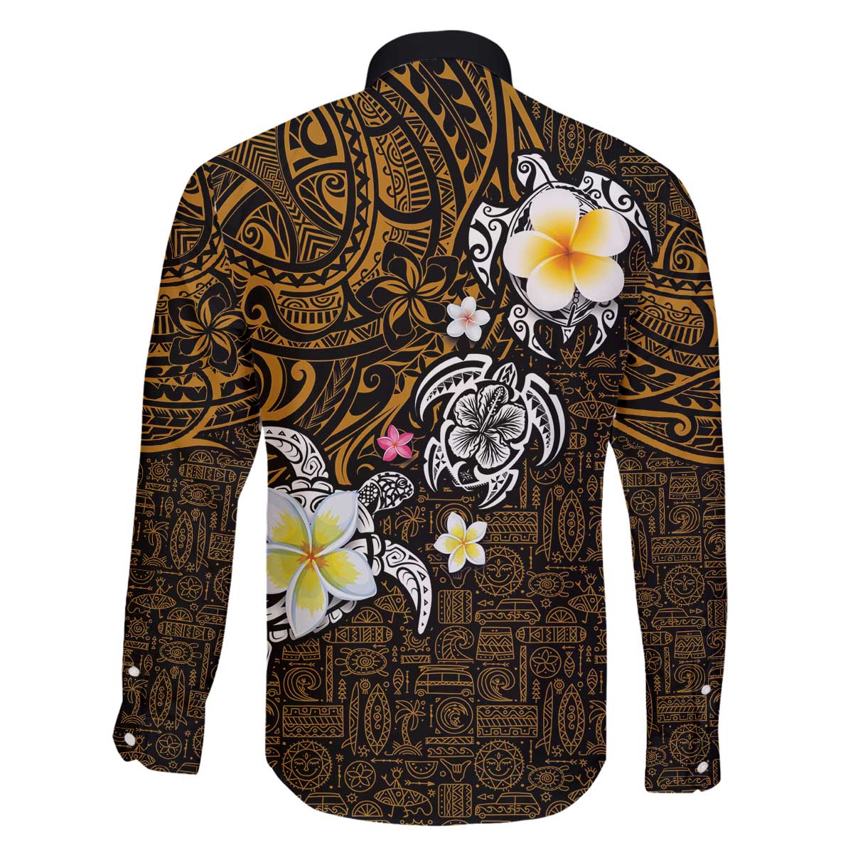 Hawaiian Turtle and Plumeria Family Matching Puletasi and Hawaiian Shirt Polynesian Tattoo and Tribal Elements Pattern Orange Color